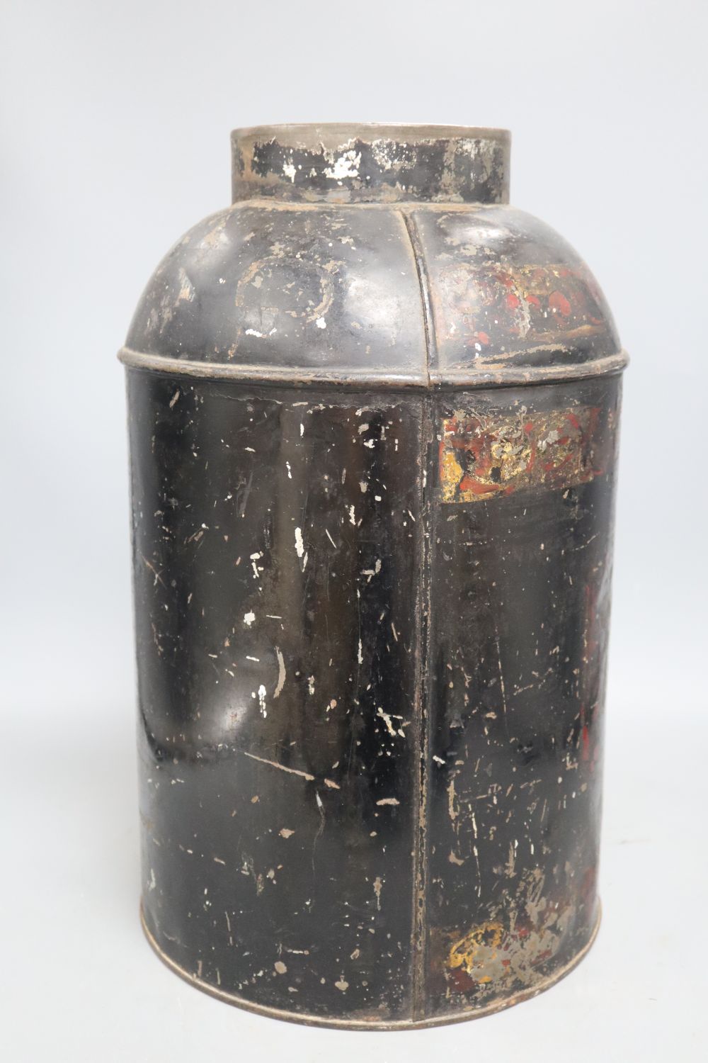 A George III toleware canister, height 43cm